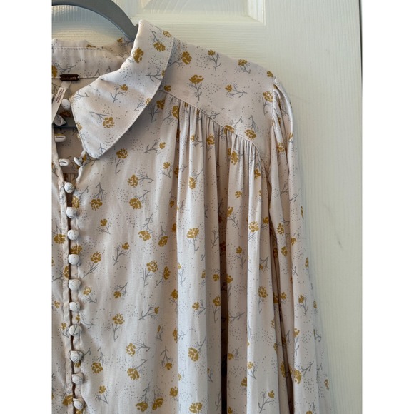 Free People Floral Print Button Front Blouse Top Beige Yellow Size L - Picture 6 of 9